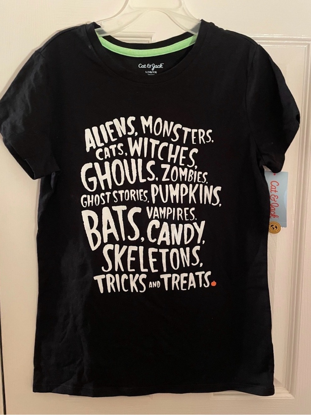 Cat & Jack Black Short-Sleeve Halloween Word Print Tee 14/16 NWT